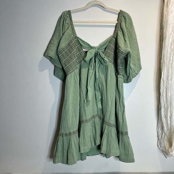 Free People Easy to Love Mini Dress Smocked Cute Romantic Babydoll - Picture 6 of 6